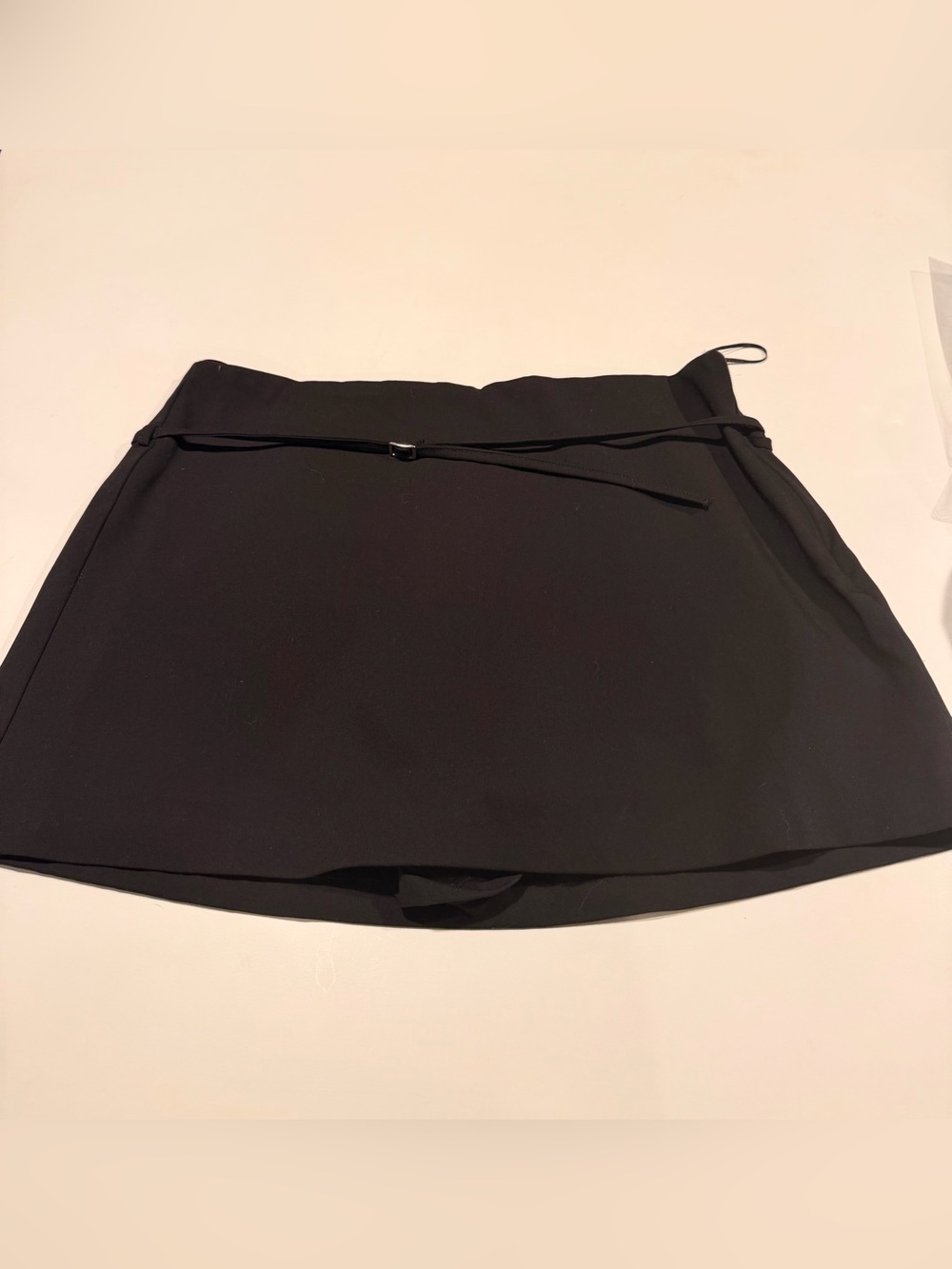NWT Zara Black Belted High Waisted Mini Skort Size Large